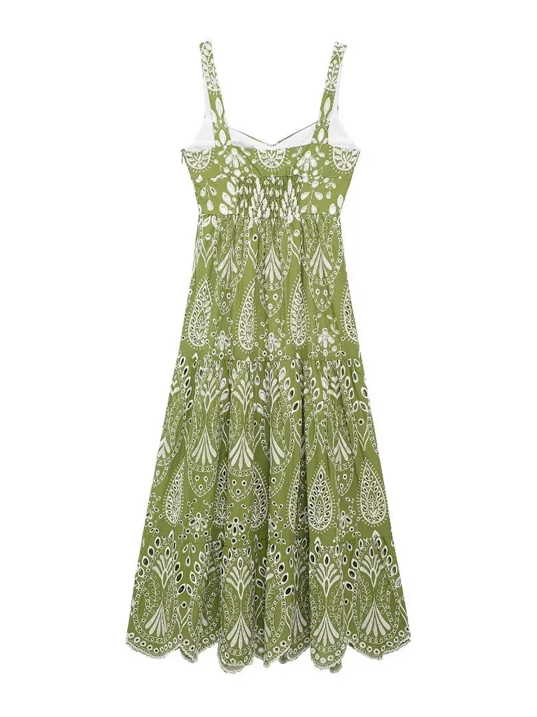 Vacation Dresses- Spring Elegance Embroidery Floral Midi Dress- - IndioGear.com