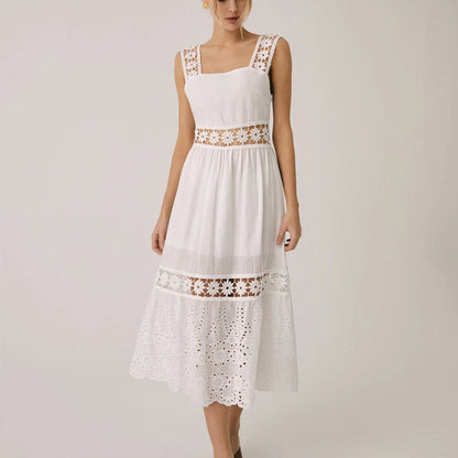 Vacation Dresses- Summer Romance Women's Fit & Flare Embroidered Midi Dress for Garden Parties- Embroidered Dress- IndioGear Fashion and Gear