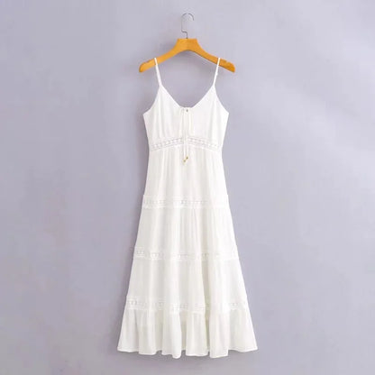 Vacation Dresses- Summer Romance Women's Fit & Flare Embroidered Midi Dress for Garden Parties- - IndioGear Fashion and Gear