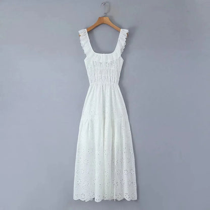 Vacation Dresses- Summer Romance Women's Fit & Flare Embroidered Midi Dress for Garden Parties- - IndioGear Fashion and Gear