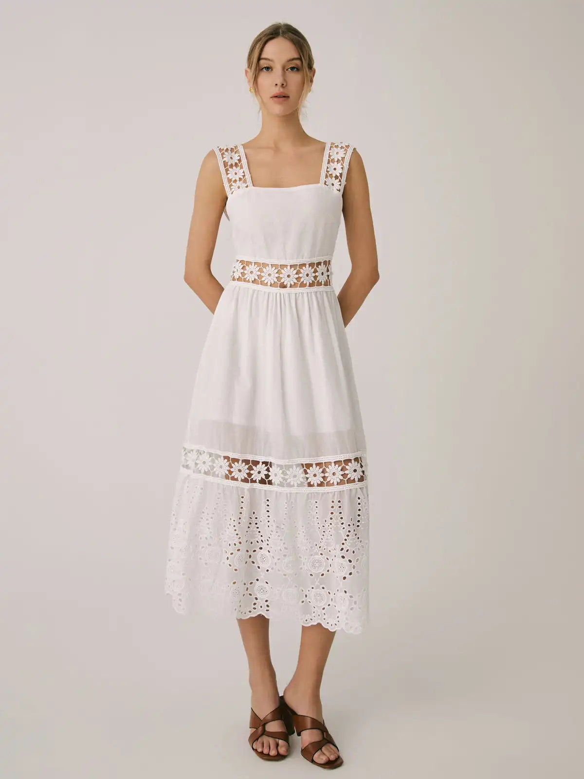 Vacation Dresses- Summer Romance Women's Fit & Flare Embroidered Midi Dress for Garden Parties- - IndioGear Fashion and Gear