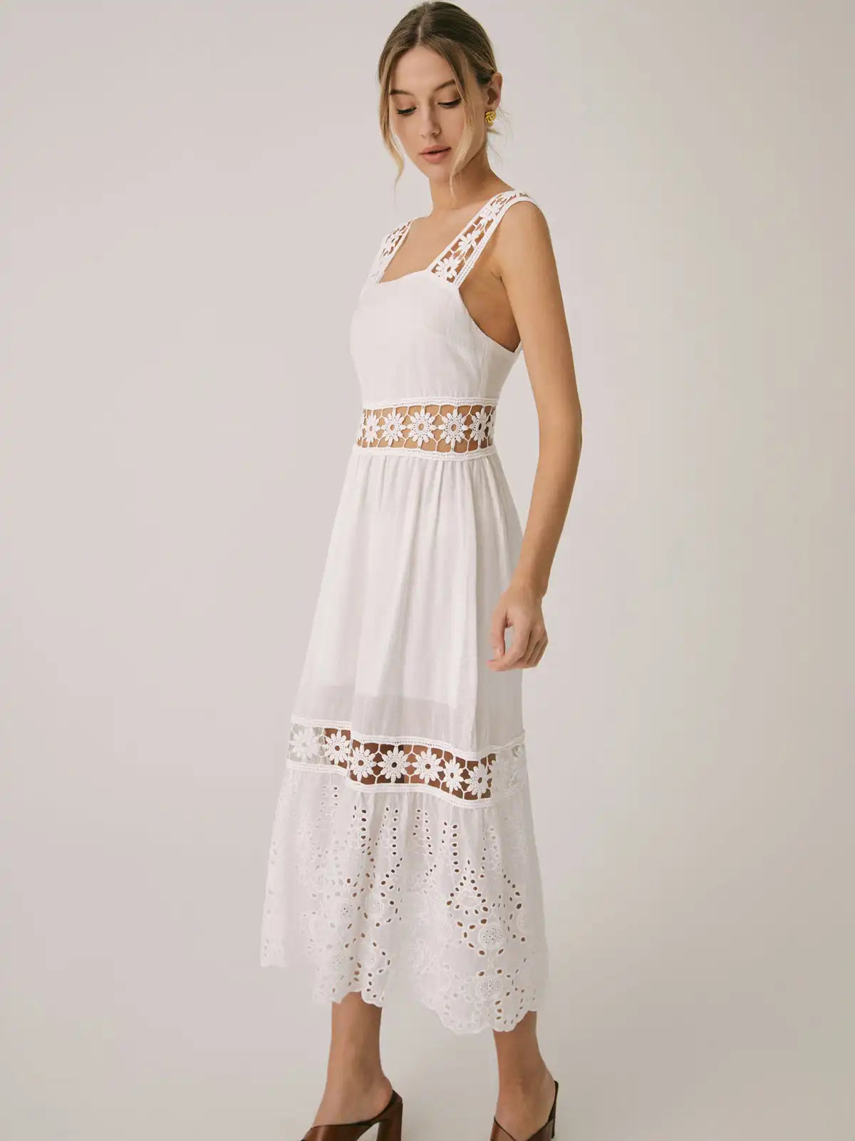 Vacation Dresses- Summer Romance Women's Fit & Flare Embroidered Midi Dress for Garden Parties- - IndioGear Fashion and Gear