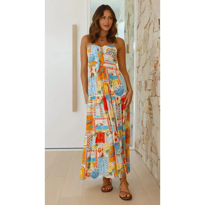 Vacation Dresses- Sunset Cruise Vibrant A-Line Midi Dress for Island Vacations- - IndioGear.com