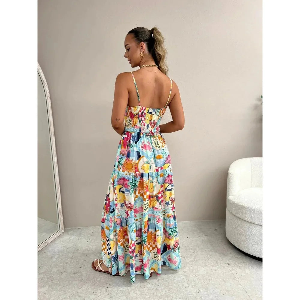 Vacation Dresses- Sunset Cruise Vibrant A-Line Midi Dress for Island Vacations- - IndioGear.com