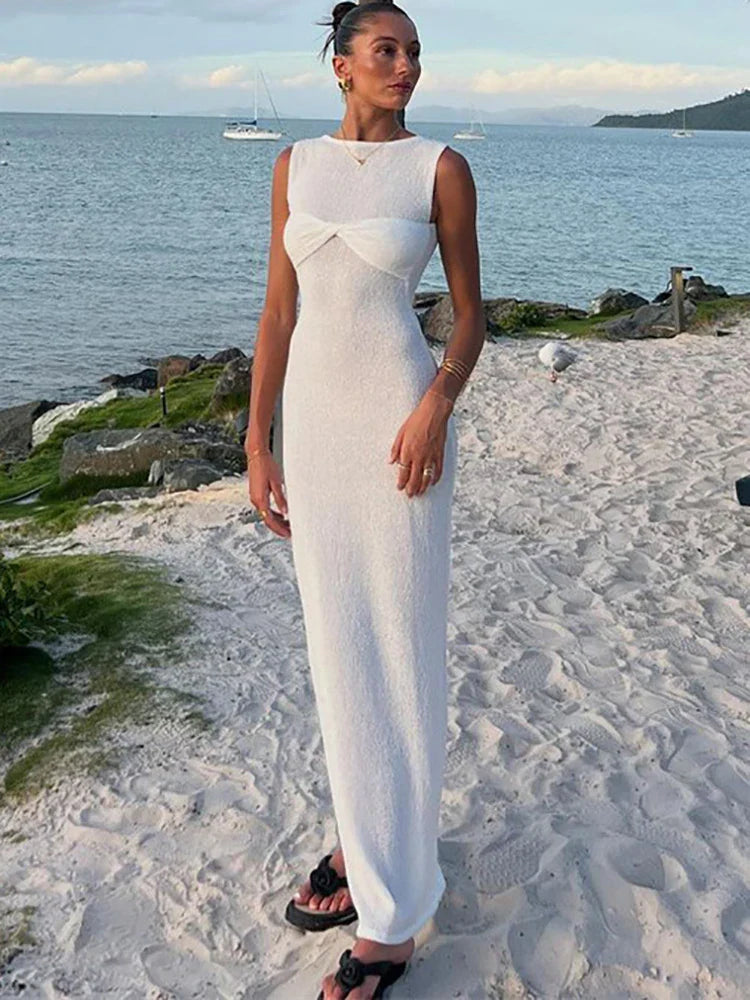 Vacation Dresses- Textured See-Through Body-Hugging Maxi Dress - Mermaid-Inspired- - IndioGear Fashion and Gear