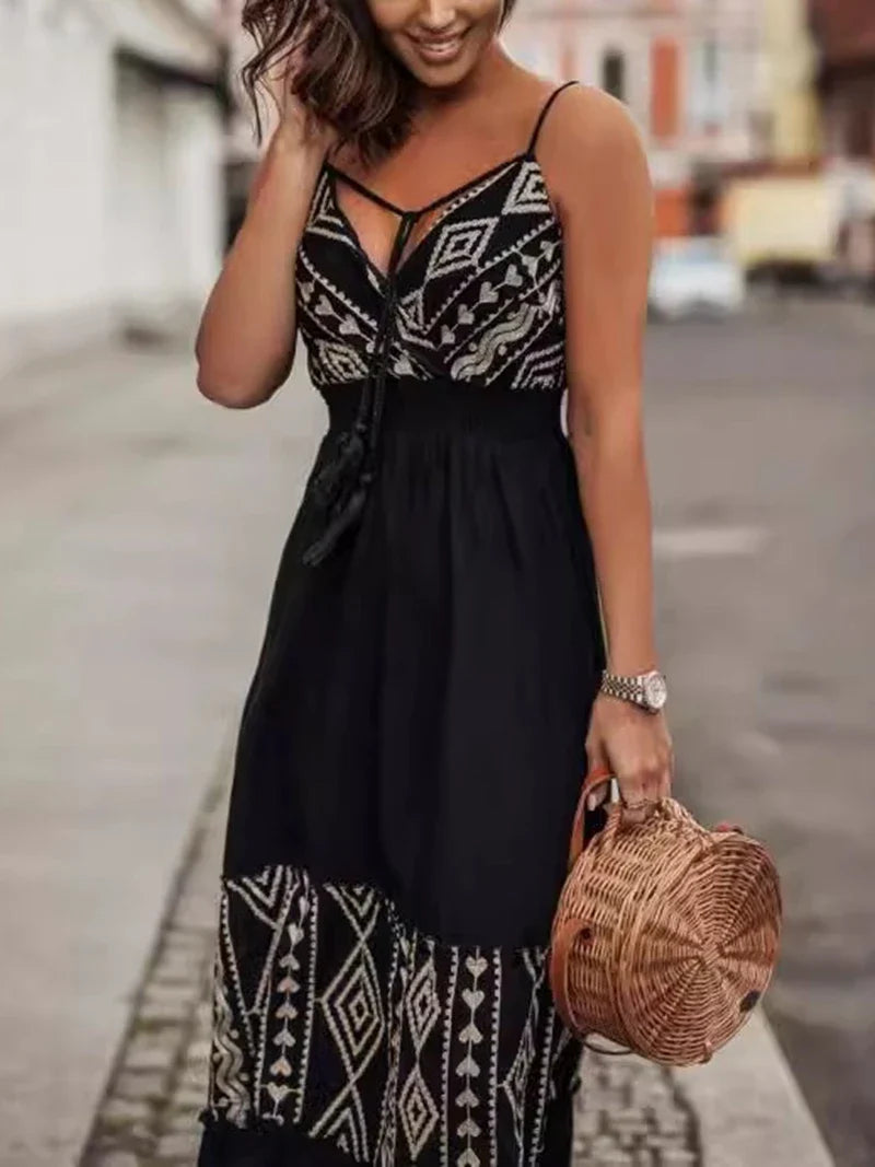 Vacation Dresses- Tribal-Inspired Embroidered Maxi Dress- - IndioGear.com