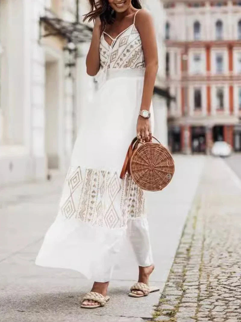 Vacation Dresses- Tribal-Inspired Embroidered Maxi Dress- - IndioGear.com