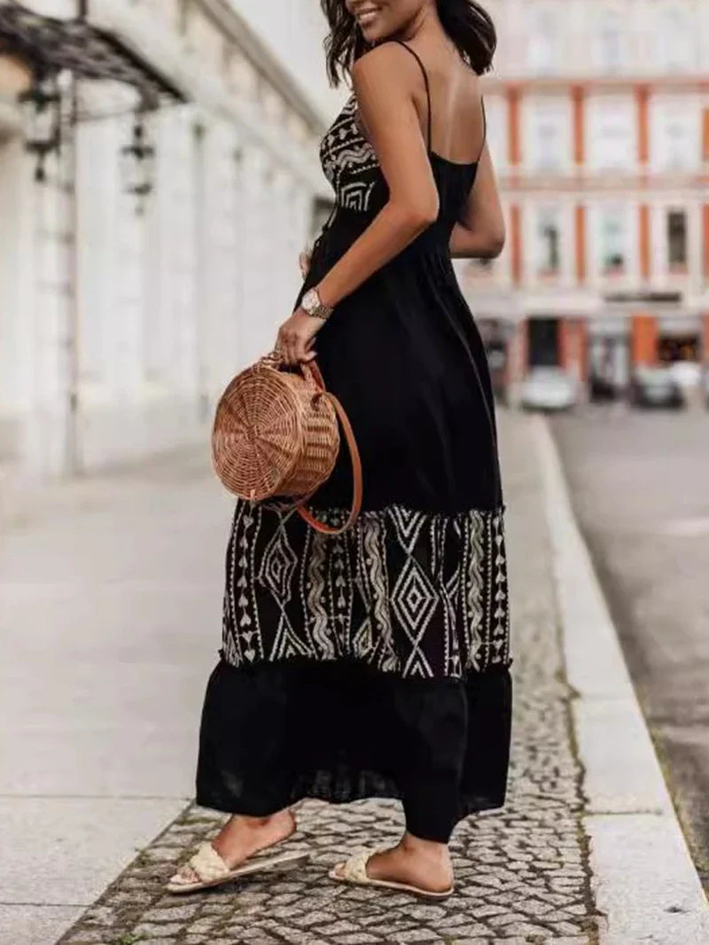 Vacation Dresses- Tribal-Inspired Embroidered Maxi Dress- - IndioGear.com