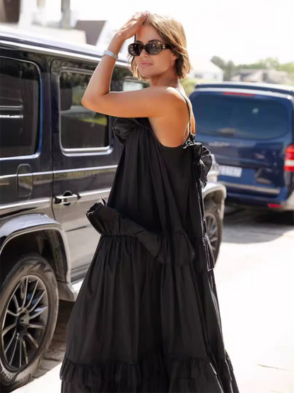 Vacation Dresses- Vacay Tent Tiered Maxi Dress- Black- IndioGear.com