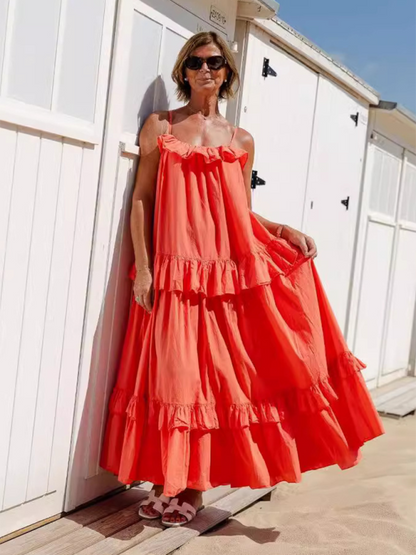 Vacation Dresses- Vacay Tent Tiered Maxi Dress- Red- IndioGear.com