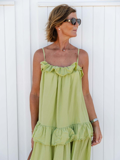 Vacation Dresses- Vacay Tent Tiered Maxi Dress- Pale green- IndioGear.com