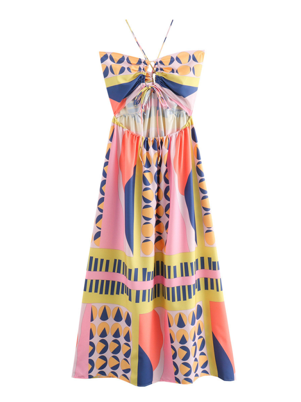 Vacation Dresses- Vibrant Boho Halter Maxi Dress for Vacays- - IndioGear.com