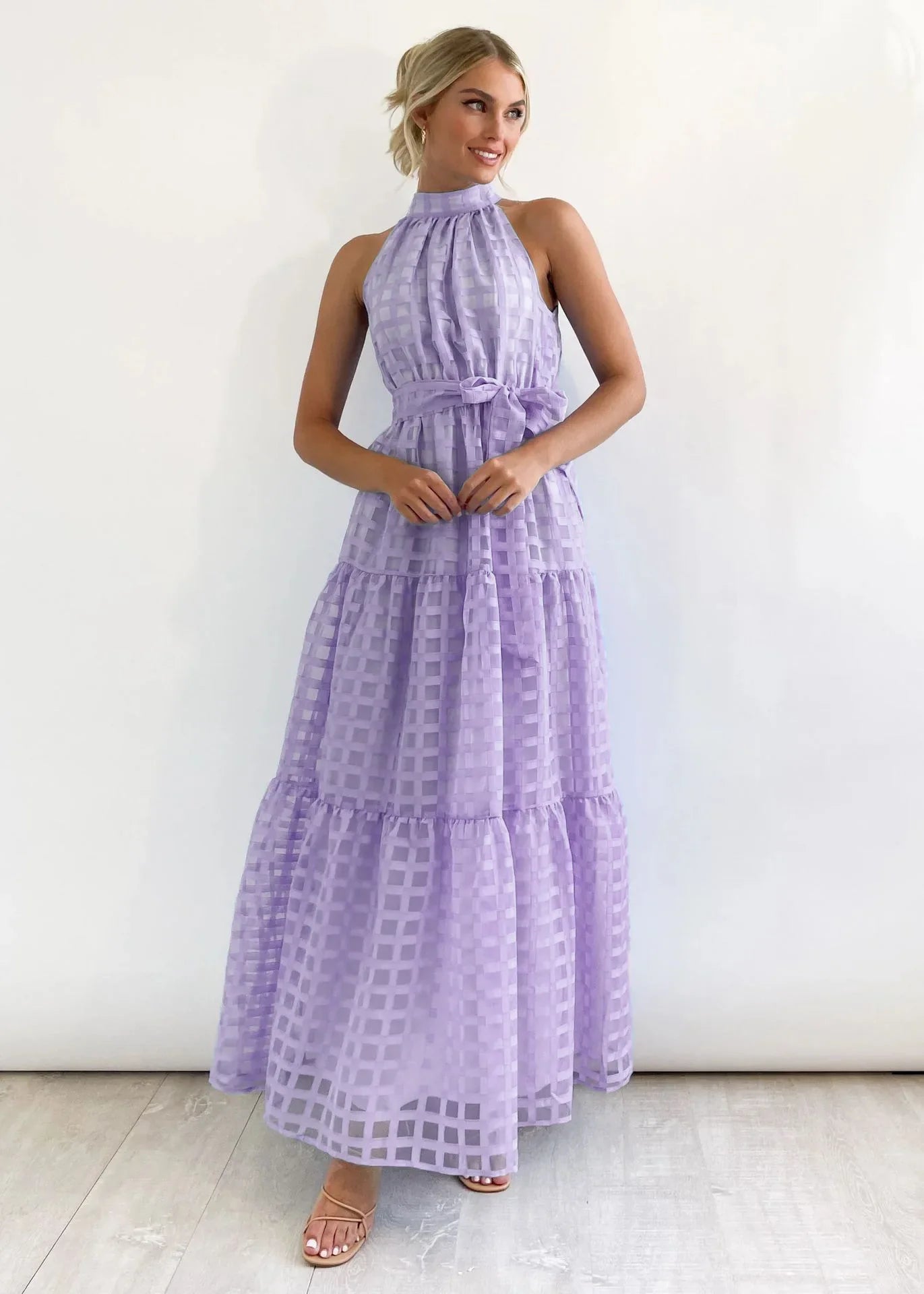 Vacation Dresses- Women Tiered Halter Maxi Dress for Your Next Holiday- - IndioGear.com