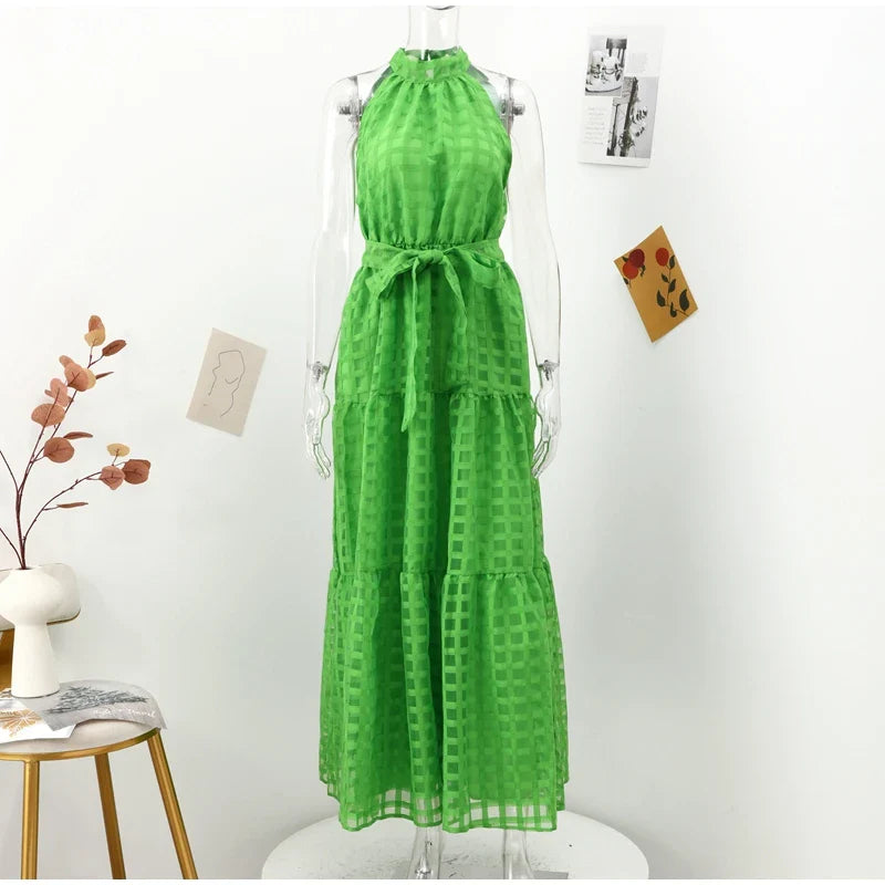 Vacation Dresses- Women Tiered Halter Maxi Dress for Your Next Holiday- - IndioGear.com