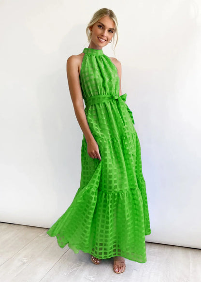 Vacation Dresses- Women Tiered Halter Maxi Dress for Your Next Holiday- - IndioGear.com