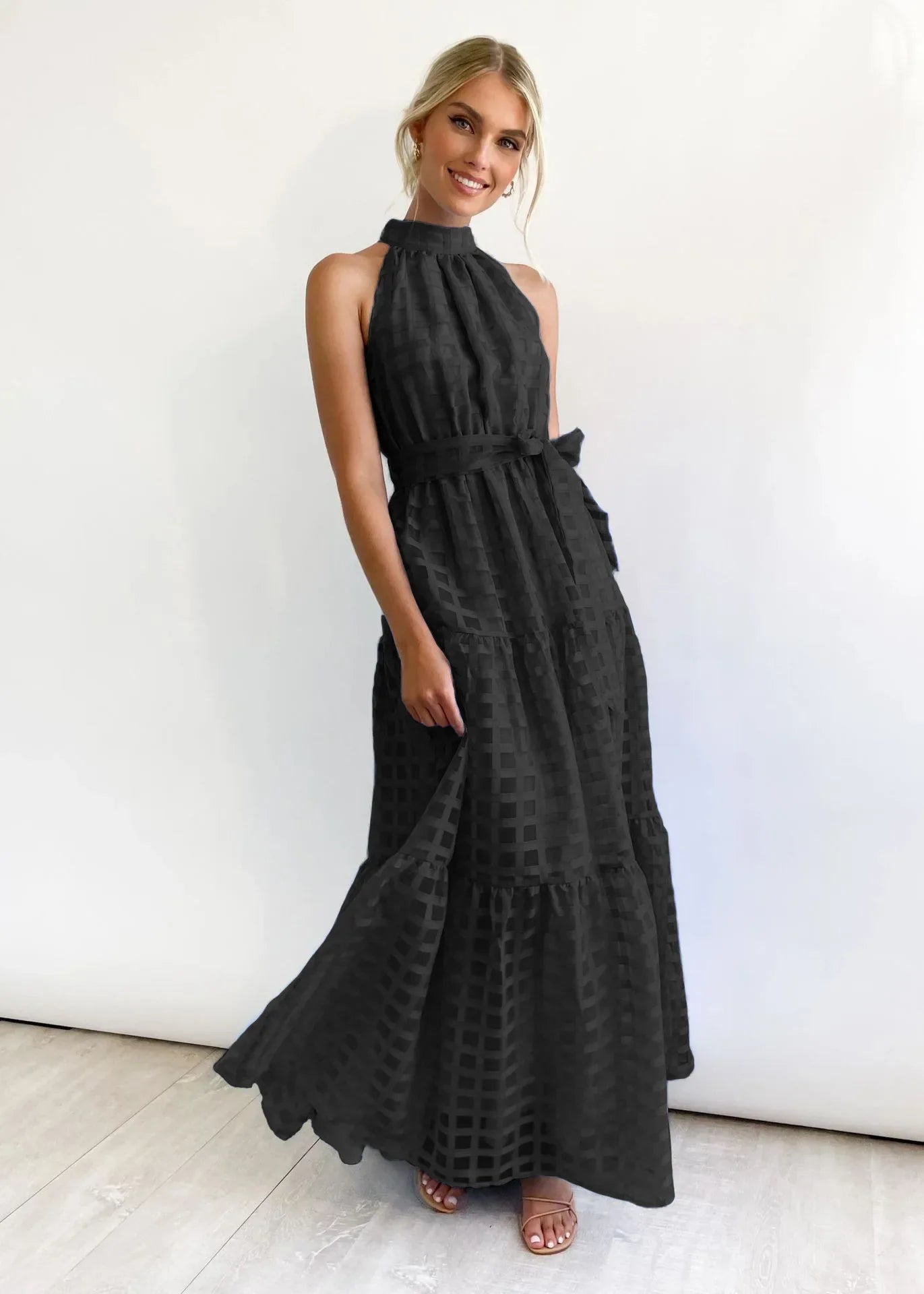 Vacation Dresses- Women Tiered Halter Maxi Dress for Your Next Holiday- - IndioGear.com