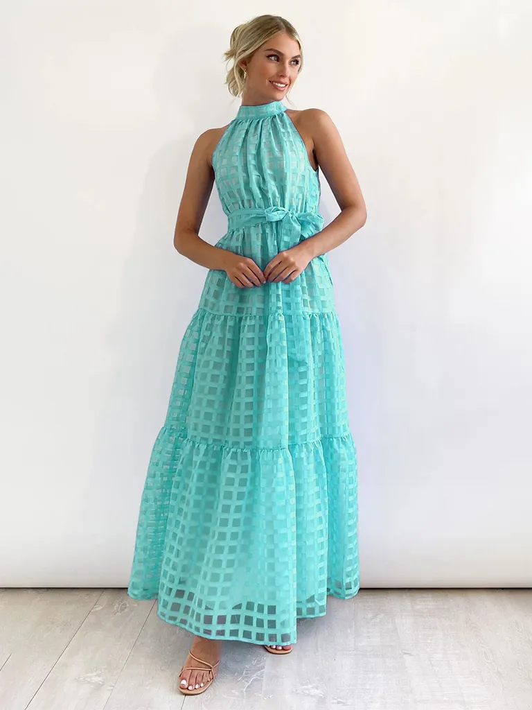 Vacation Dresses- Women Tiered Halter Maxi Dress for Your Next Holiday- - IndioGear.com