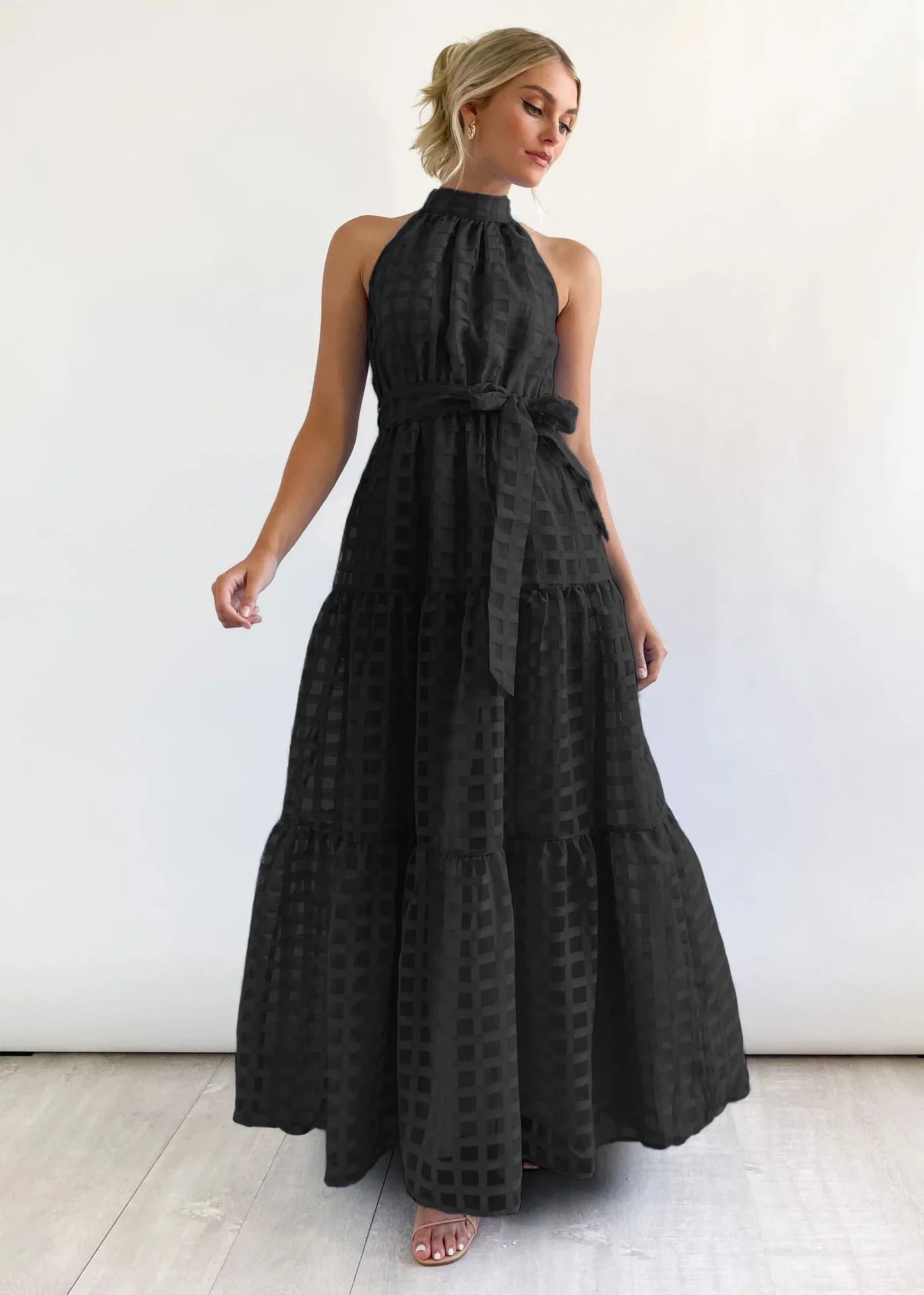 Vacation Dresses- Women Tiered Halter Maxi Dress for Your Next Holiday- - IndioGear.com