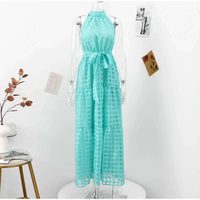 Vacation Dresses- Women Tiered Halter Maxi Dress for Your Next Holiday- - IndioGear.com