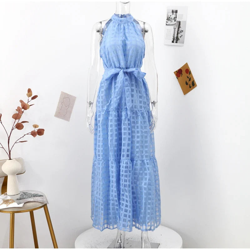 Vacation Dresses- Women Tiered Halter Maxi Dress for Your Next Holiday- - IndioGear.com