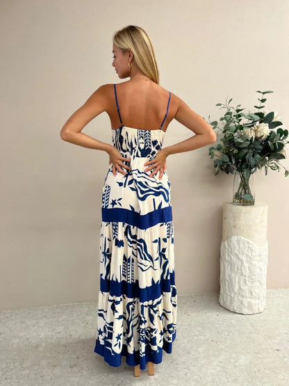 Vacation Dresses- Women Tropical Print Vacation Cami Maxi Dress- - IndioGear.com