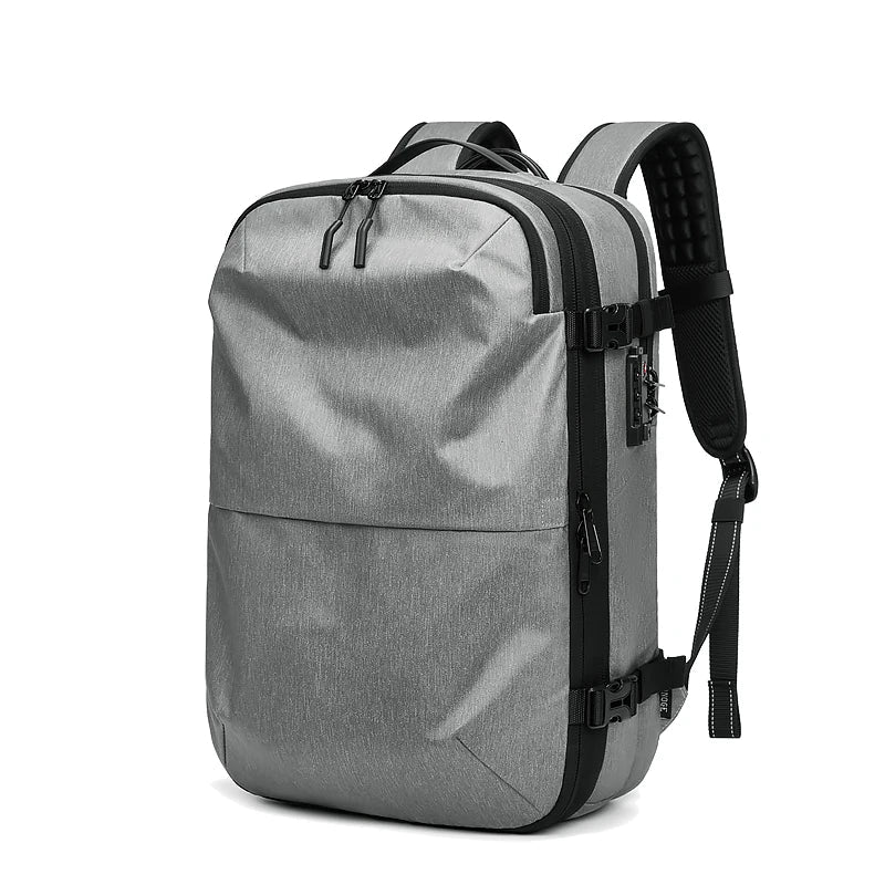 Vacuum Compression Backpack- Voyager Elite 17-Inch Laptop Backpack with Vacuum Compression- Light gray- IndioGear Women Clothing