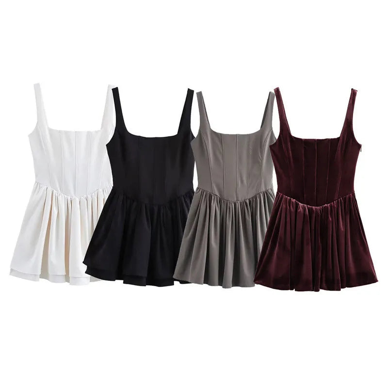 Velour Dresses- Velvet Flare Dress in Elegant Drop-Waist- - IndioGear Women Clothing