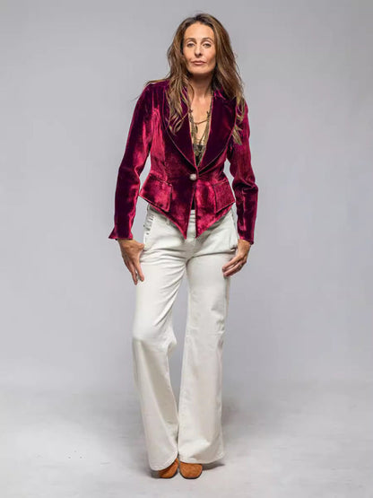 Velvet Blazer- Elegant Velour Blazer One-Button Velvet Jacket for Women- - IndioGear Women Clothing