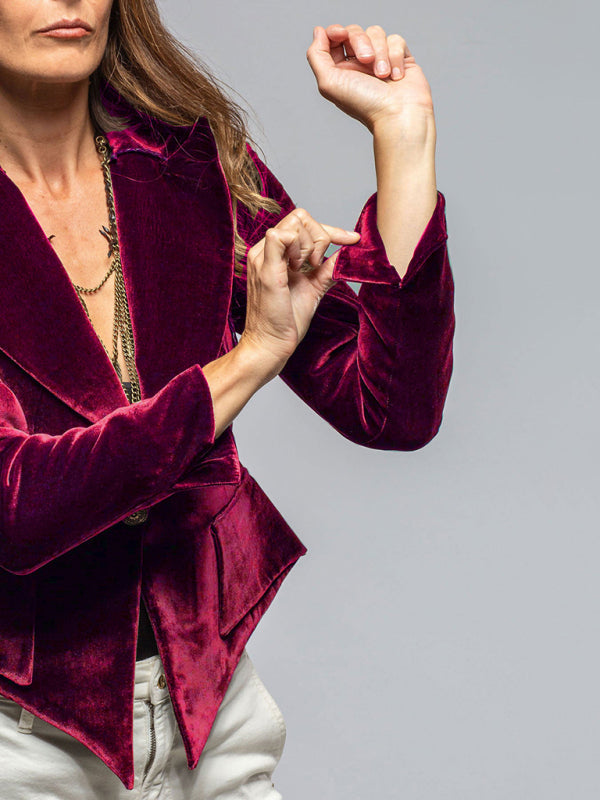 Velvet Blazer- Elegant Velour Blazer One-Button Velvet Jacket for Women- - IndioGear Women Clothing