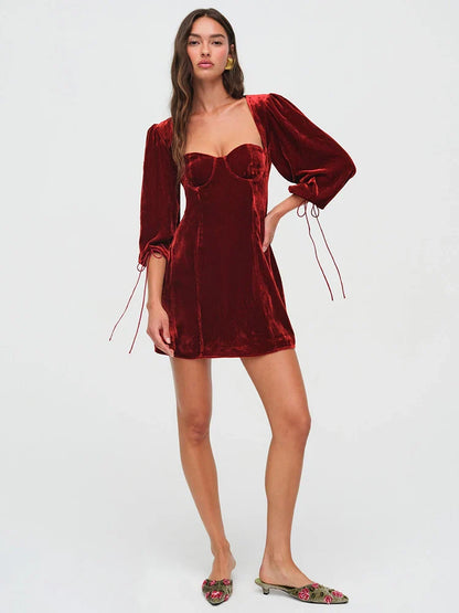 Velvet Dresses- Backless Velvet Velour Bustier Holiday Dress- - IndioGear Women Clothing