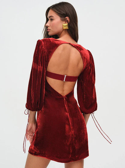 Velvet Dresses- Backless Velvet Velour Bustier Holiday Dress- - IndioGear Women Clothing