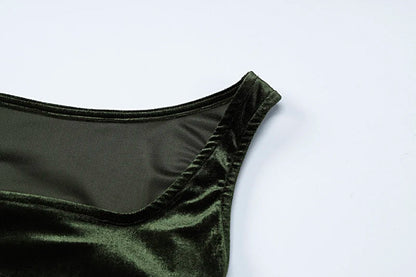 Velvet Dresses- Minimalist Velvet Dress with Sleek Gloves- - IndioGear