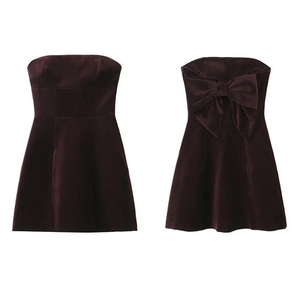 Velvet Dresses- Velvet Bow-Back Dress Elegant Strapless Mini- - IndioGear Women Clothing