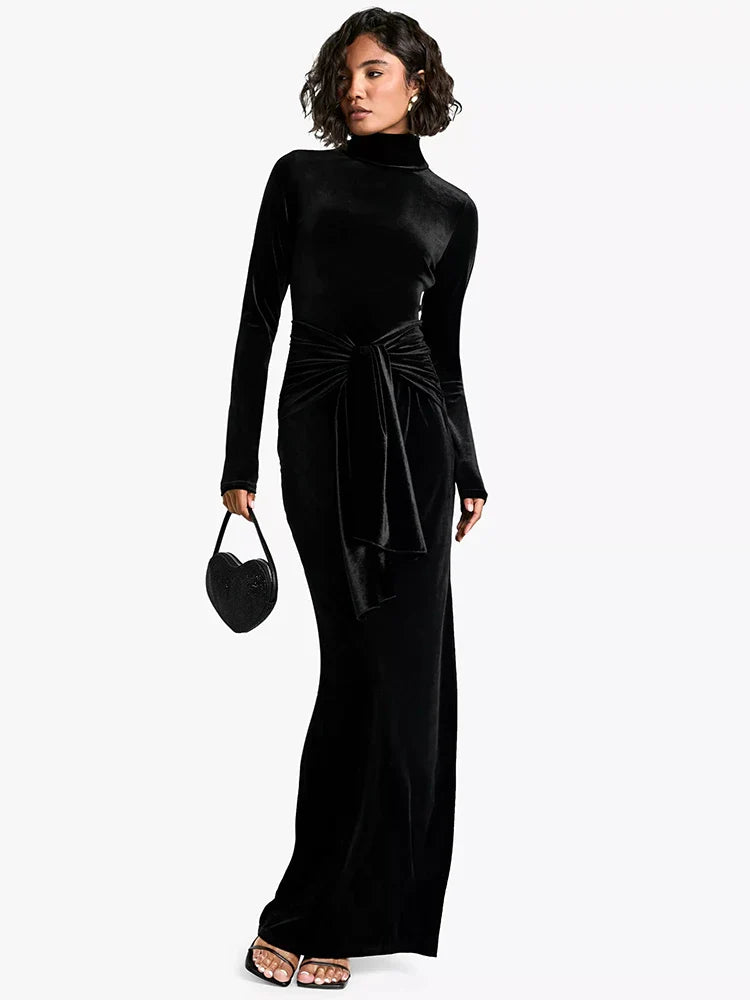 Velvet Dresses- Velvet Elegance Long Winter Dress Velour Evening Gown- - IndioGear Women Clothing