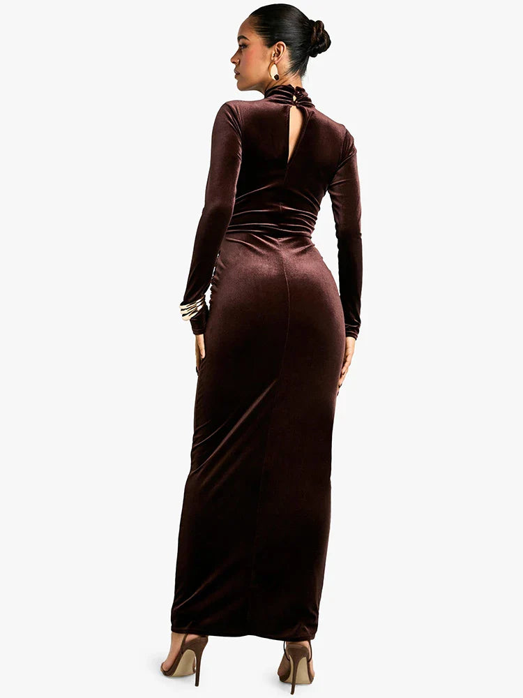 Velvet Dresses- Velvet Elegance Long Winter Dress Velour Evening Gown- - IndioGear Women Clothing