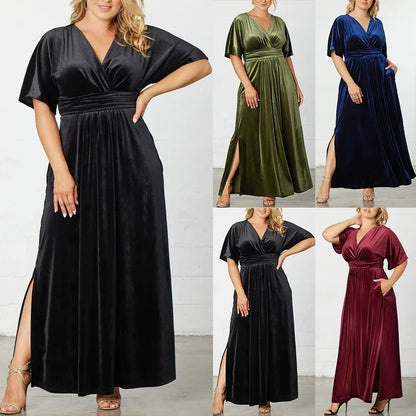 Velvet Dresses- Velvet Evening Gown Dress Plus Size for Holidays- - IndioGear.com