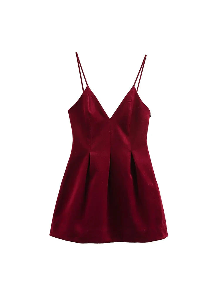 Velvet Dresses - Velvet Holiday V-Neck Dress – Elegant Evening Wear