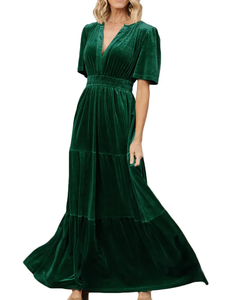 Velvet Dresses- Velvet Tiered Maxi Dress for Winter Weddings- - IndioGear.com