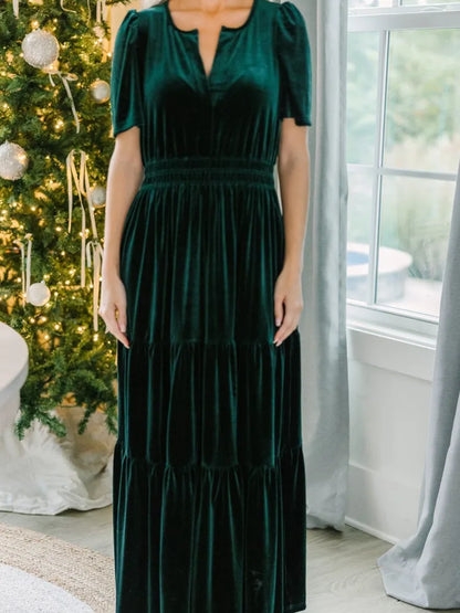 Velvet Dresses- Velvet Tiered Maxi Dress for Winter Weddings- - IndioGear.com