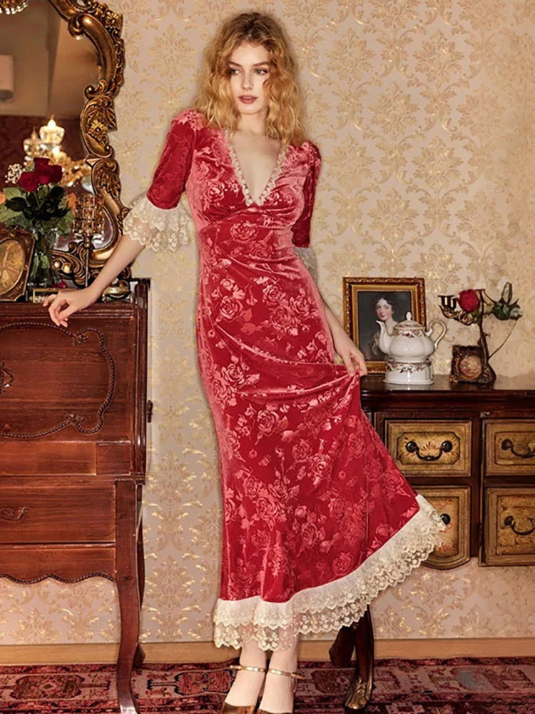 Velvet Dresses- Classic Velvet Mermaid Evening Dress - Shop Vintage Elegance- - IndioGear