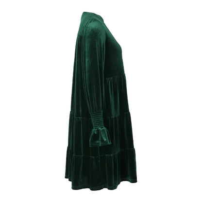 Velvet Dresses- Velvet Flowy Green Tiered Mini Dress- - IndioGear.com