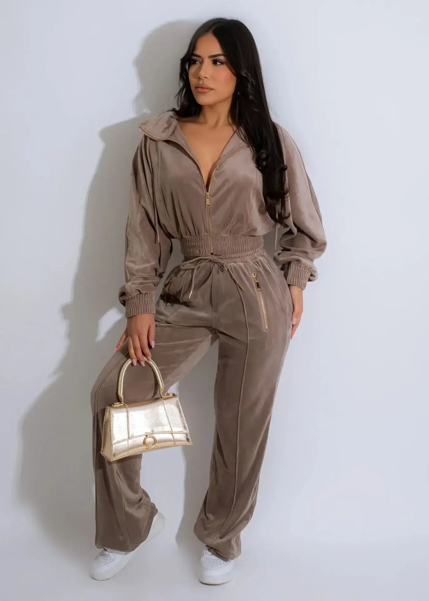 Velvet Outfits - Velvet Couture 2PC Lounge Set Elegant Velour Tracksuit