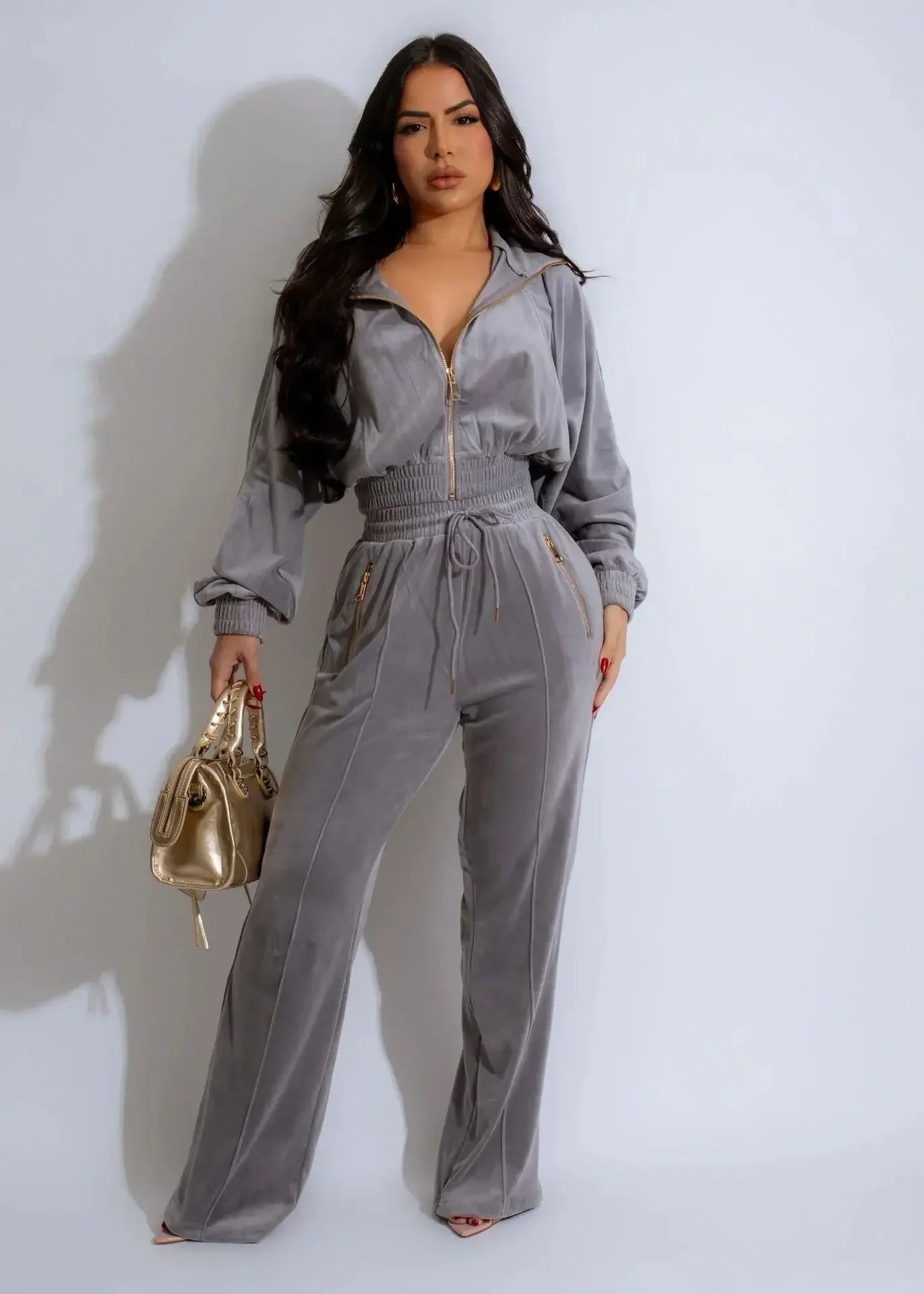 Velvet Outfits - Velvet Couture 2PC Lounge Set Elegant Velour Tracksuit