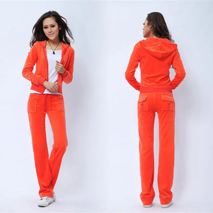 Velvet Outfits - Velvet Lounge Set Flared Pants and Hoodie Velour Tracksuit