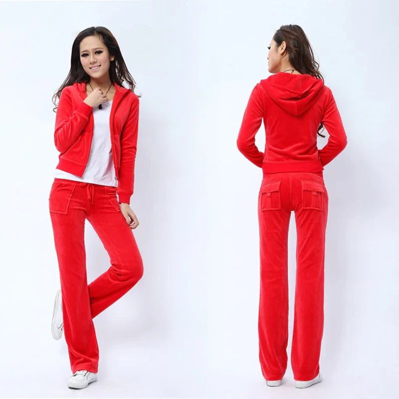 Velvet Outfits - Velvet Lounge Set Flared Pants and Hoodie Velour Tracksuit