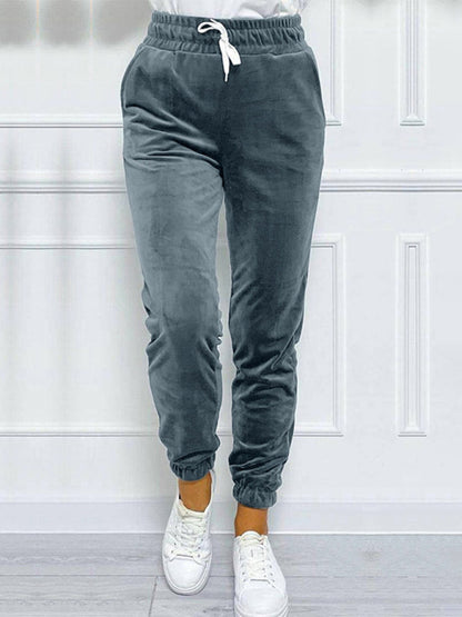 Velvet Pants- Velvet Drawstring Pencil Pants – Fall/Winter Velour Sweatpants- - IndioGear Women Clothing