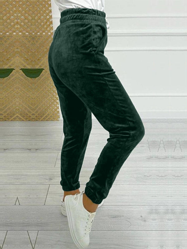 Velvet Pants- Velvet Drawstring Pencil Pants – Fall/Winter Velour Sweatpants- - IndioGear Women Clothing