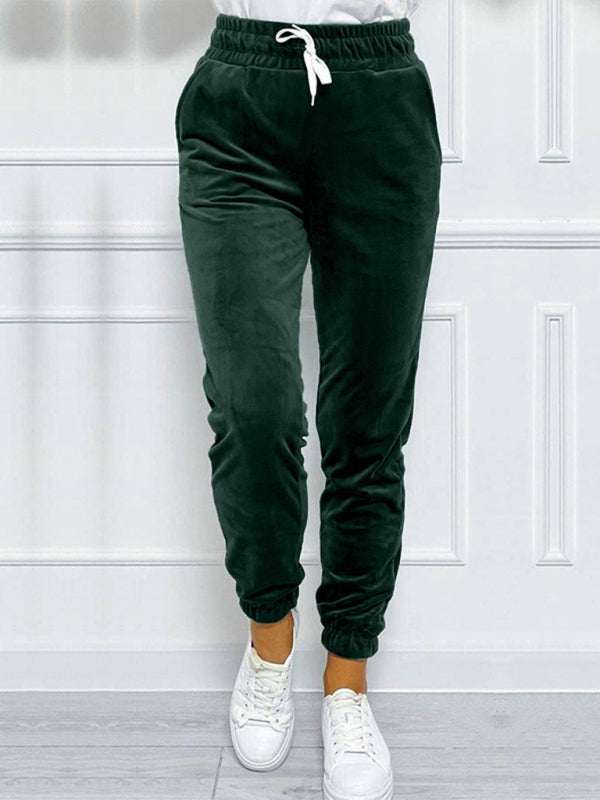 Velvet Pants- Velvet Drawstring Pencil Pants – Fall/Winter Velour Sweatpants- - IndioGear Women Clothing