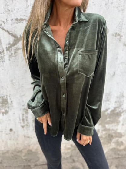 Velvet Shirts- Classic Velvet Button-Down Fall Shirt- - IndioGear.com