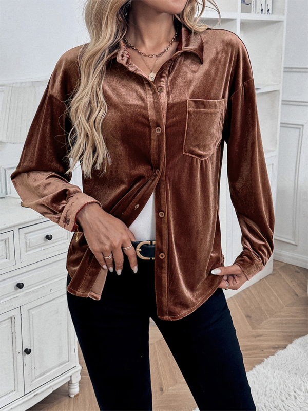 Velvet Shirts- Women Velvet Couture Button-Up Shirt with Long Sleeves- - IndioGear.com